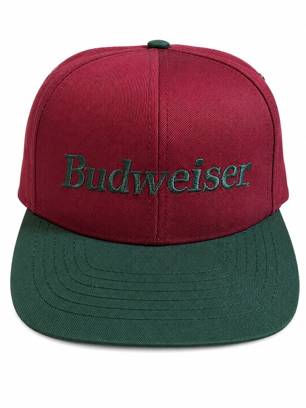 Vintage Budweiser Snapback Hat Burgundy Green Beer Promo Cap - Picture 1 of 8